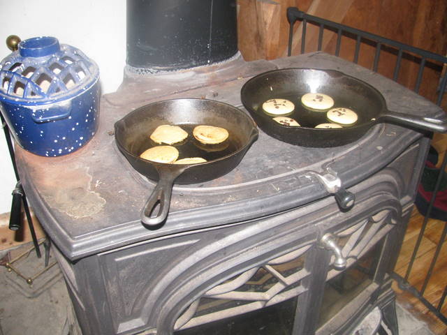 pancakes on woodstove